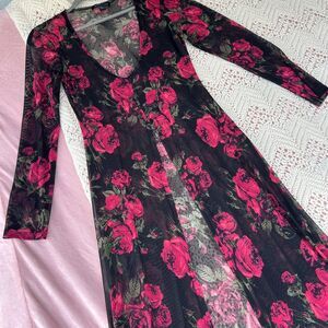 Witchy Black Mesh Floral Cover Up Cardigan Maxi Goth Dark Vamp Whimsigoth Sultry